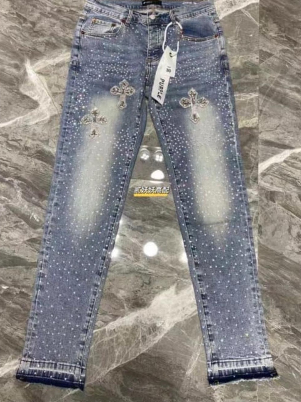 Women's Blue Embellished Cross-Accent Jeans